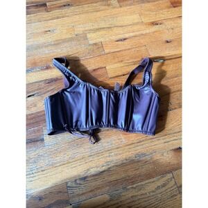 Victoria's Secret Plum Faux Leather Corset Bustier Top Lace Up Back Size M